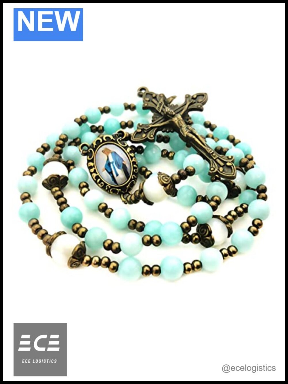 Blue Sponge Quartz Mother of Pearl Rosary Necklace Beaded